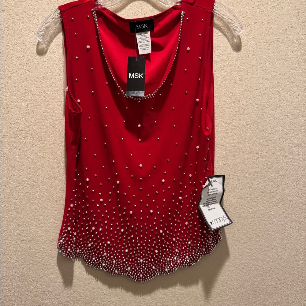 MSK Red Sequin Embellished Tank Top